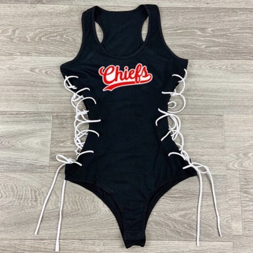 Black Kansas City Chiefs Corset Bodysuit Onepiece GF/mom/mothers gift